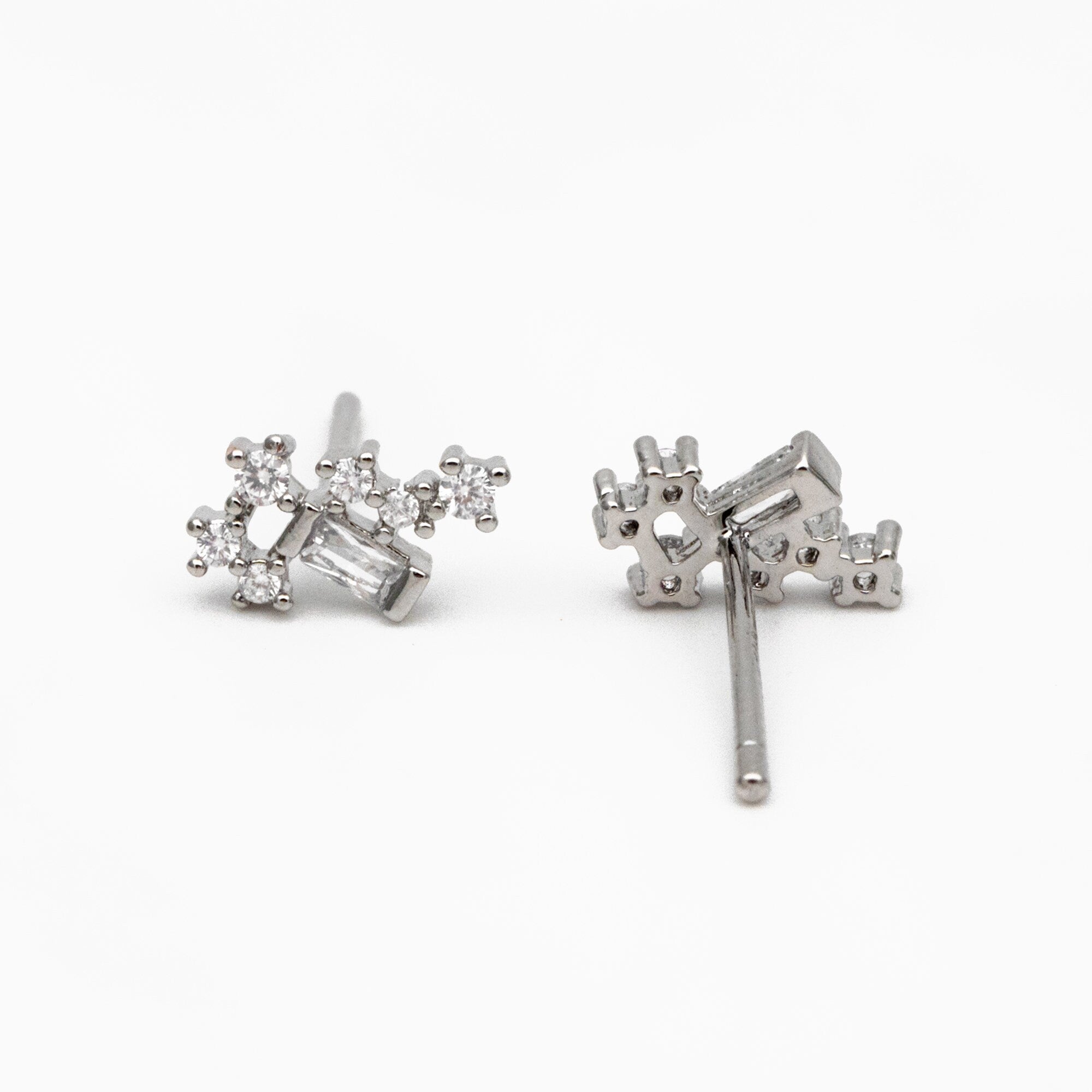 10pcs Gold/ Silver Tone CZ Cluster Geometric Stud Earrings, 18K Gold/ Rhodium Plated Brass, Cubic Zirconia Earrings (#GB-4335)